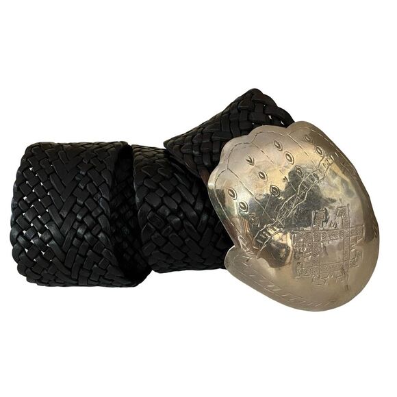 Vintage Chico’s Hand of Fatima Buckle Leather Braided Belt - Picture 1 of 5